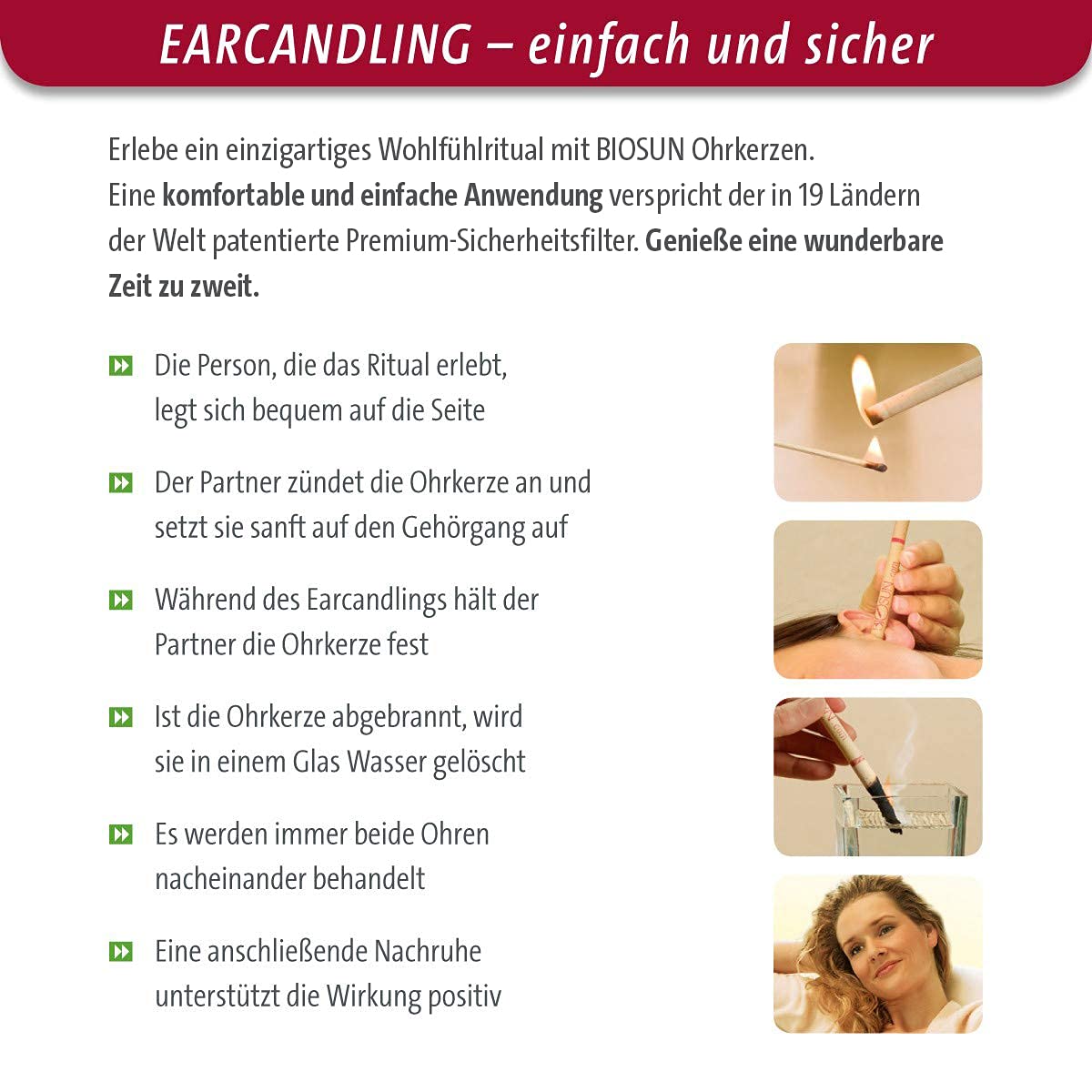 Biosun - Bougies d'oreilles wellbalance avec filtre de sécuritéParfum fascinant de lavande, de romarin ou de baume gurjun