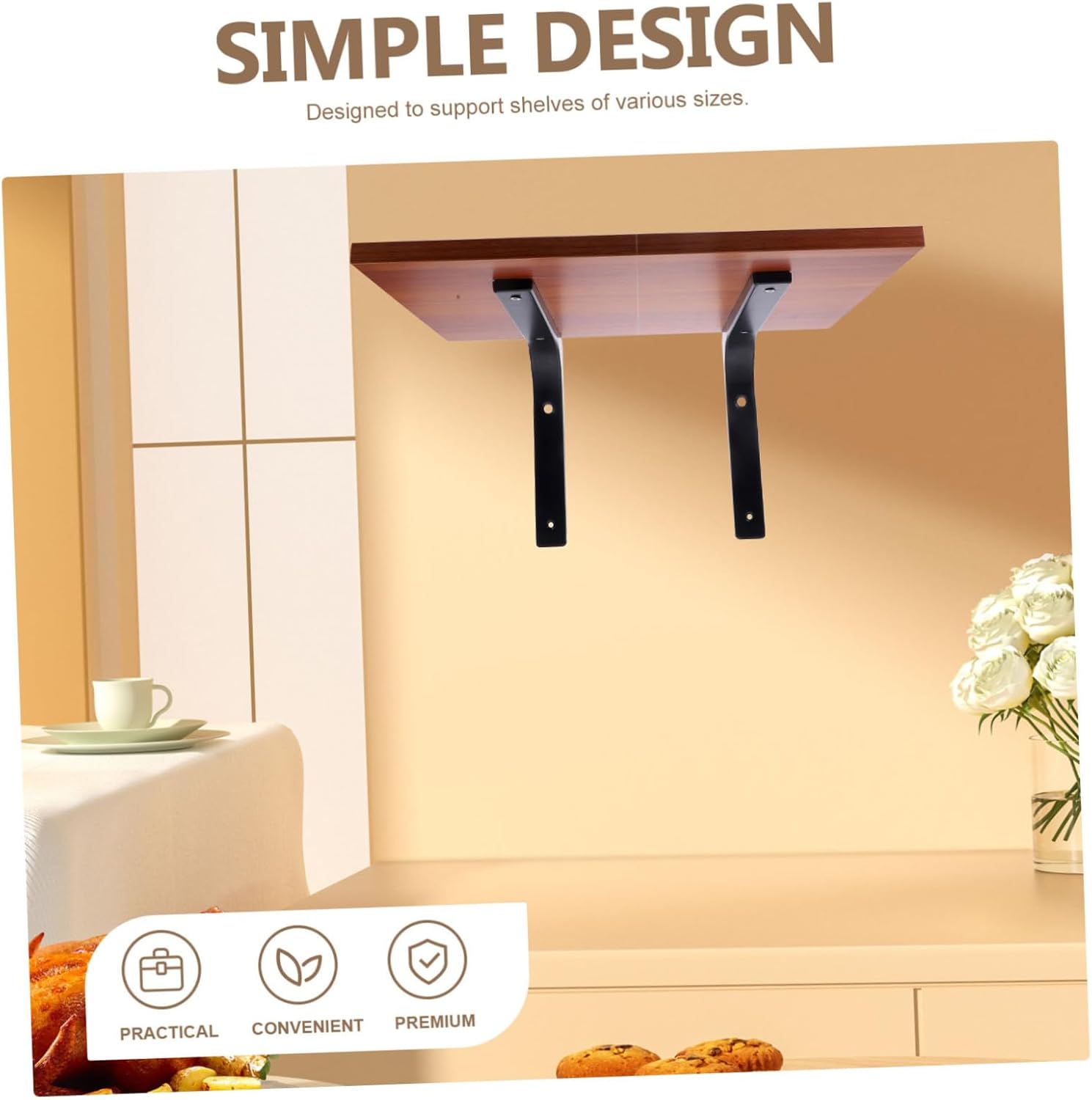PRETYZOOM 1Set Metal Floating Shelf Brackets with Wooden Board Wall Mounted Shelf Supports for Various Resistant Design for Home Decor