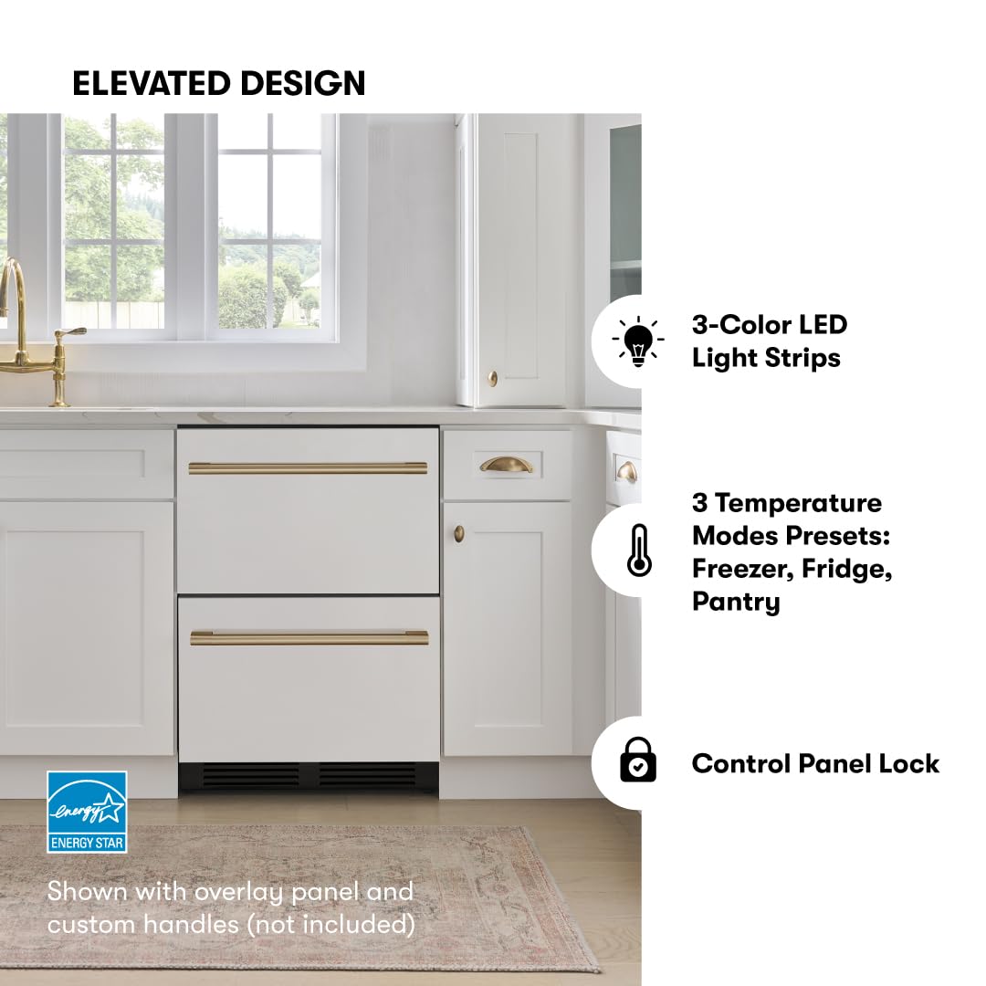 Zephyr 24" Presrv™ Panel Ready Refrigerator Freezer Drawers - Dual Zone Built In Fridge With Modes For Freezer, Fridge And Pantry, LED Lighting, Soft Close (Panels, Handles Are Not Included) on Fridge.com - View 6