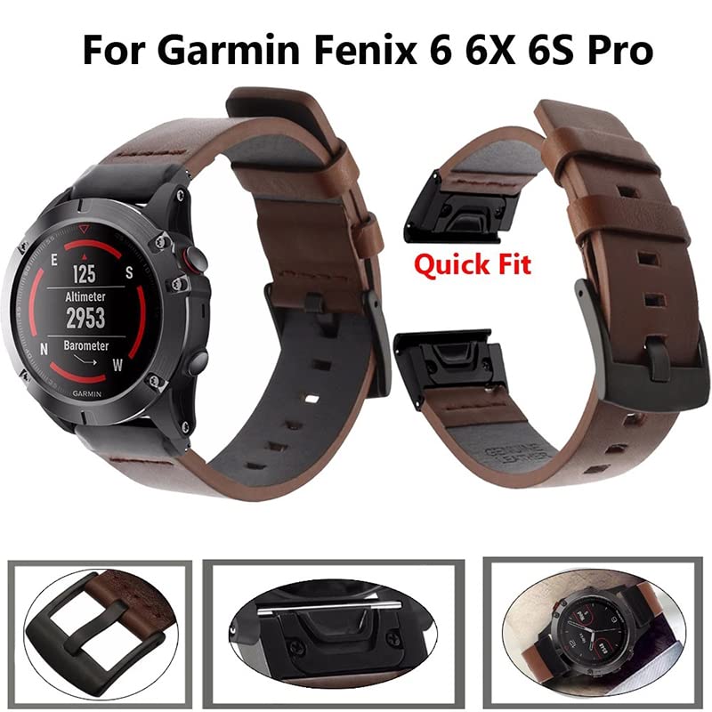 Correa para Garmin Fenix 6, 7 y 5 Plus: pulsera de cuero BIK Easyfit de alta resistencia 6