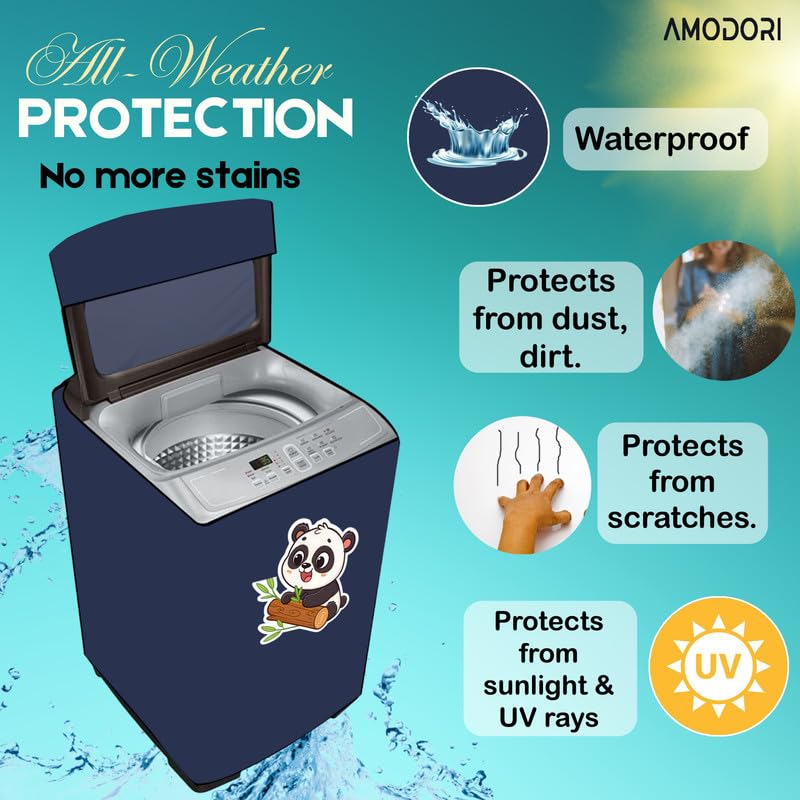 Image of Waterproof Top load washing machine cover Compatible for LG & SAMSUNG 8.5 Kg to 10KG Solid Blue bear playing print