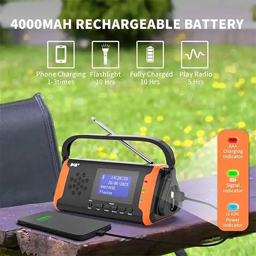 Miniatura 3 de Radio DAB solar portátil, radio digital LCD FM, soporte USB a prueba de agua, reproductor de auriculares de 0.138 in, 5 modos de carga 4000 mAh