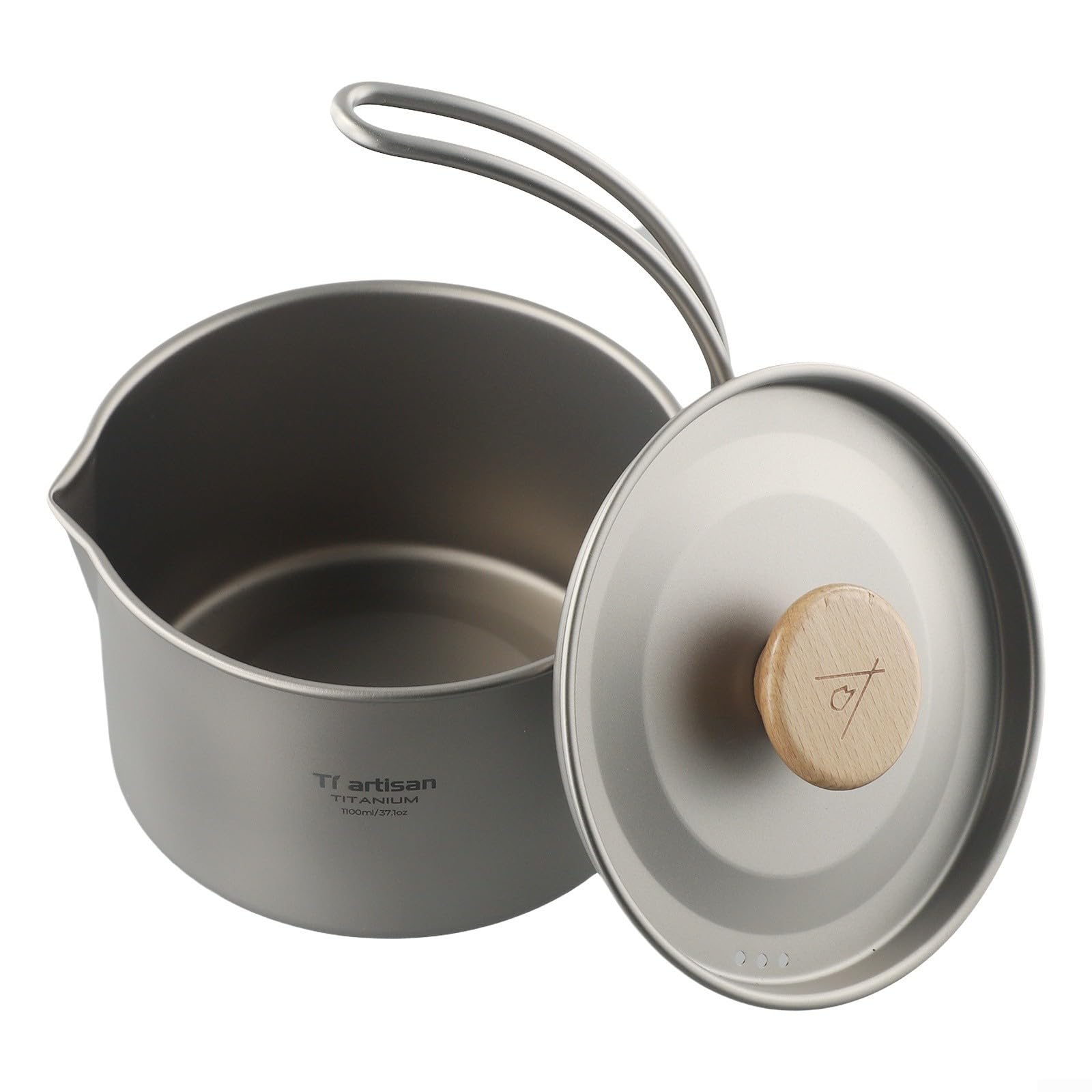 Olla de titanio para camping, olla colgante de 1,1 L con mango desmontable y bolsa de almacenamiento, para acampar al aire libre y senderismo