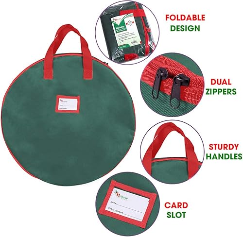 Miniatura 3 de Primode Bolsa de almacenamiento de corona de Navidad de 36 pulgadas, asas hechas de poliéster Oxford 600D duradero, bolsa de almacenamiento de 36