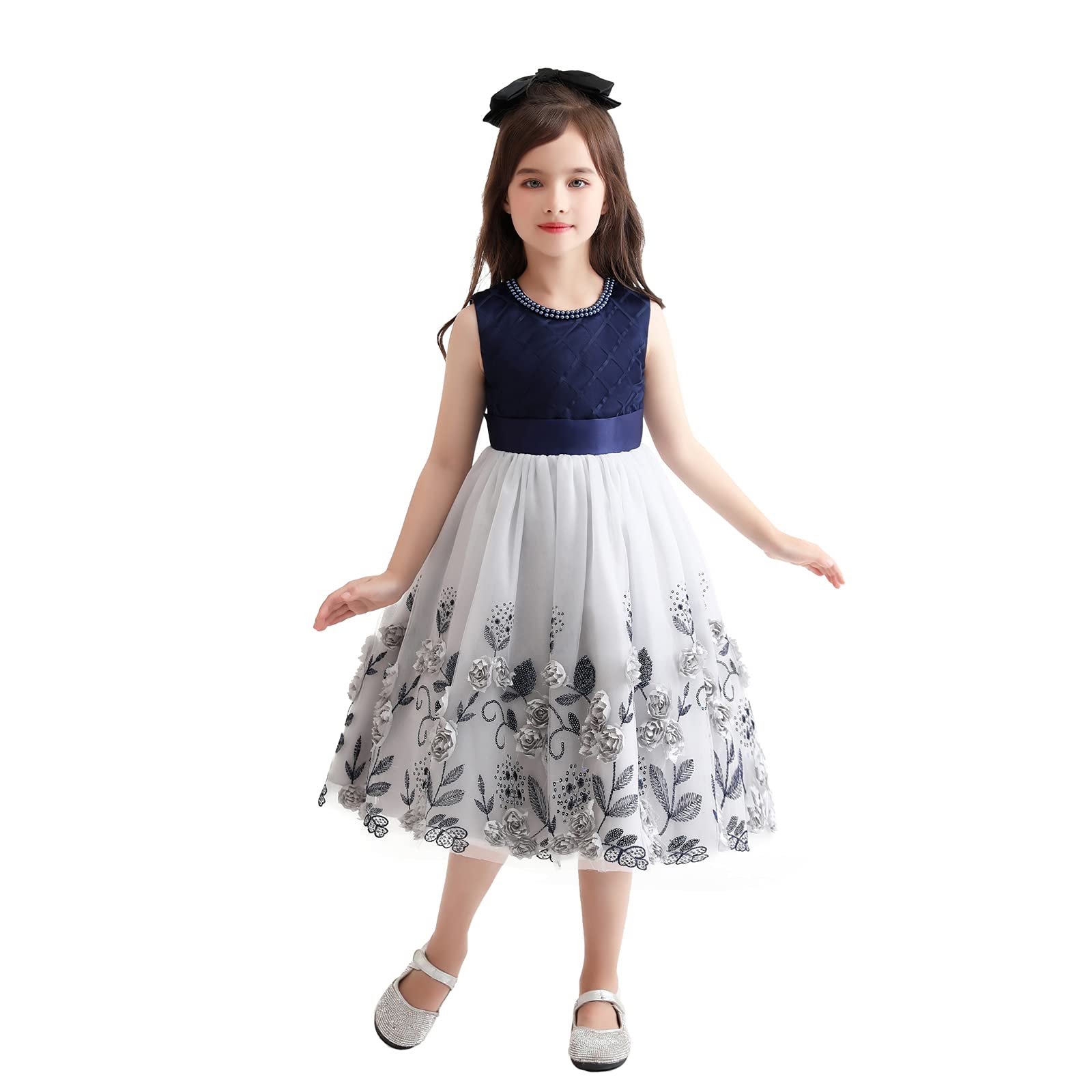 Cichic Girls Navy Blue Elegant Dresses Dress For Party Wedding Birthday Bridesmaids Kid Formal Dress Age 2-10 Years (3-4Years, )