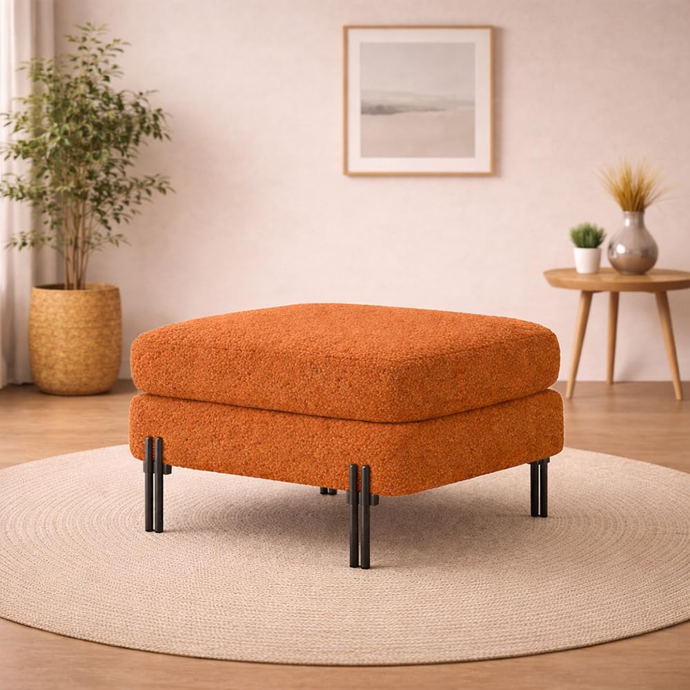 Luxe Rust Bouclé Ottoman with Black Metal Legs – Modern Square Footstool-image-32