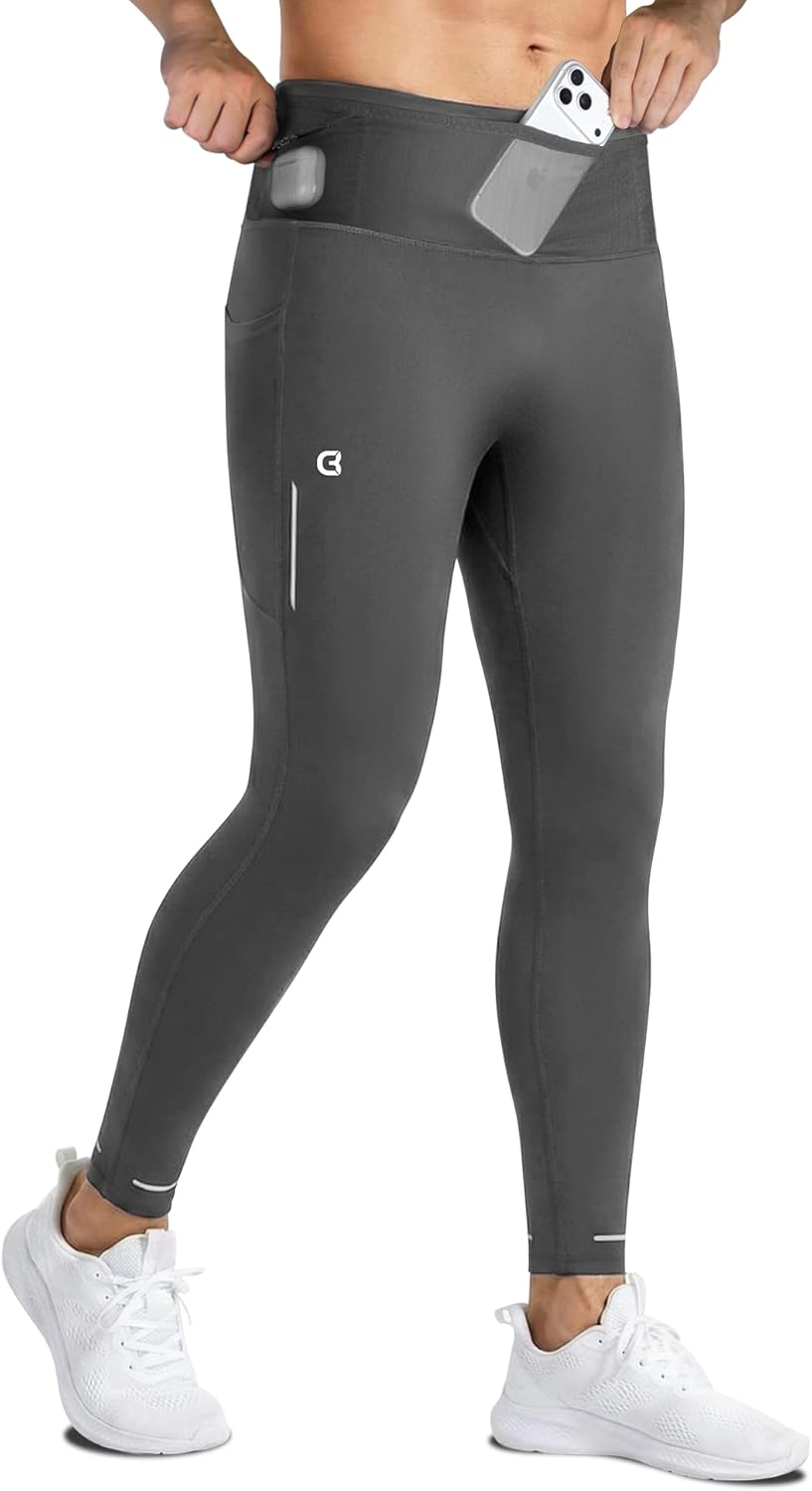 Men's Running Tights with 6 Pockets Compression Winter Running Pants for Men Reflective Thermal Leggings for Jogging - Image 6