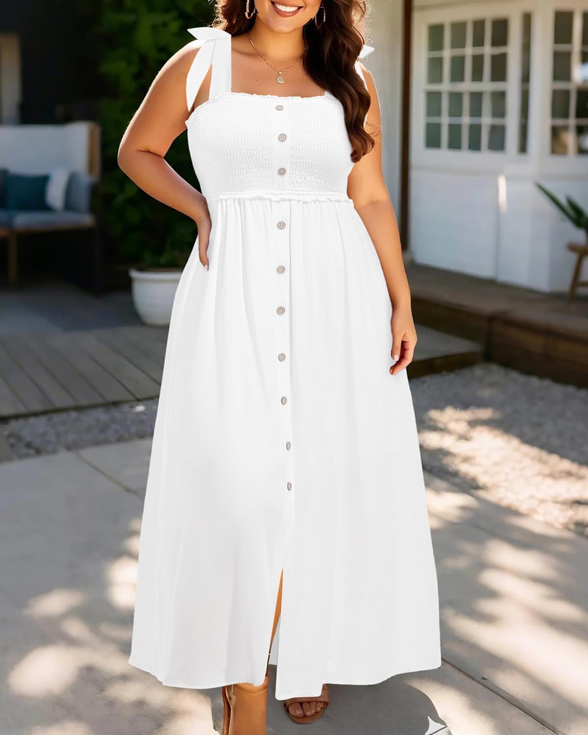 Plus Size Summer Dress - Sun Casual Beach Boho Floral Button Down Long Maxi Sundress - Image 4