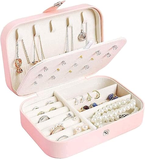 KESRIKART Waterproof Double Layer PU Leather Mini Travel Jewelry Storage Storage Organizer Portable Display Storage Box Fo...