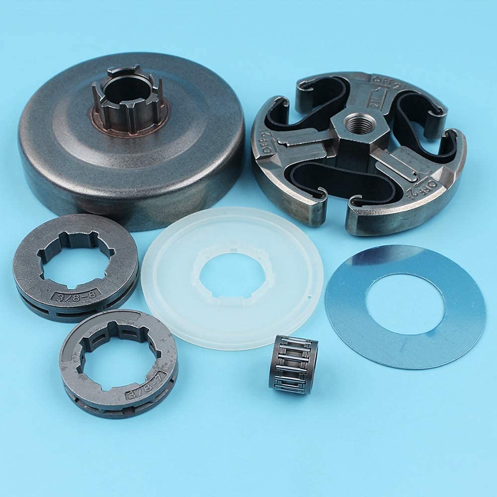 Conjunto de embrague y kit de cubierta de arandela de tambor de embrague compatible con Husqvarna 268272 61 66162266 Motosierra 3/8 "-7T y 8T Piñón de llanta