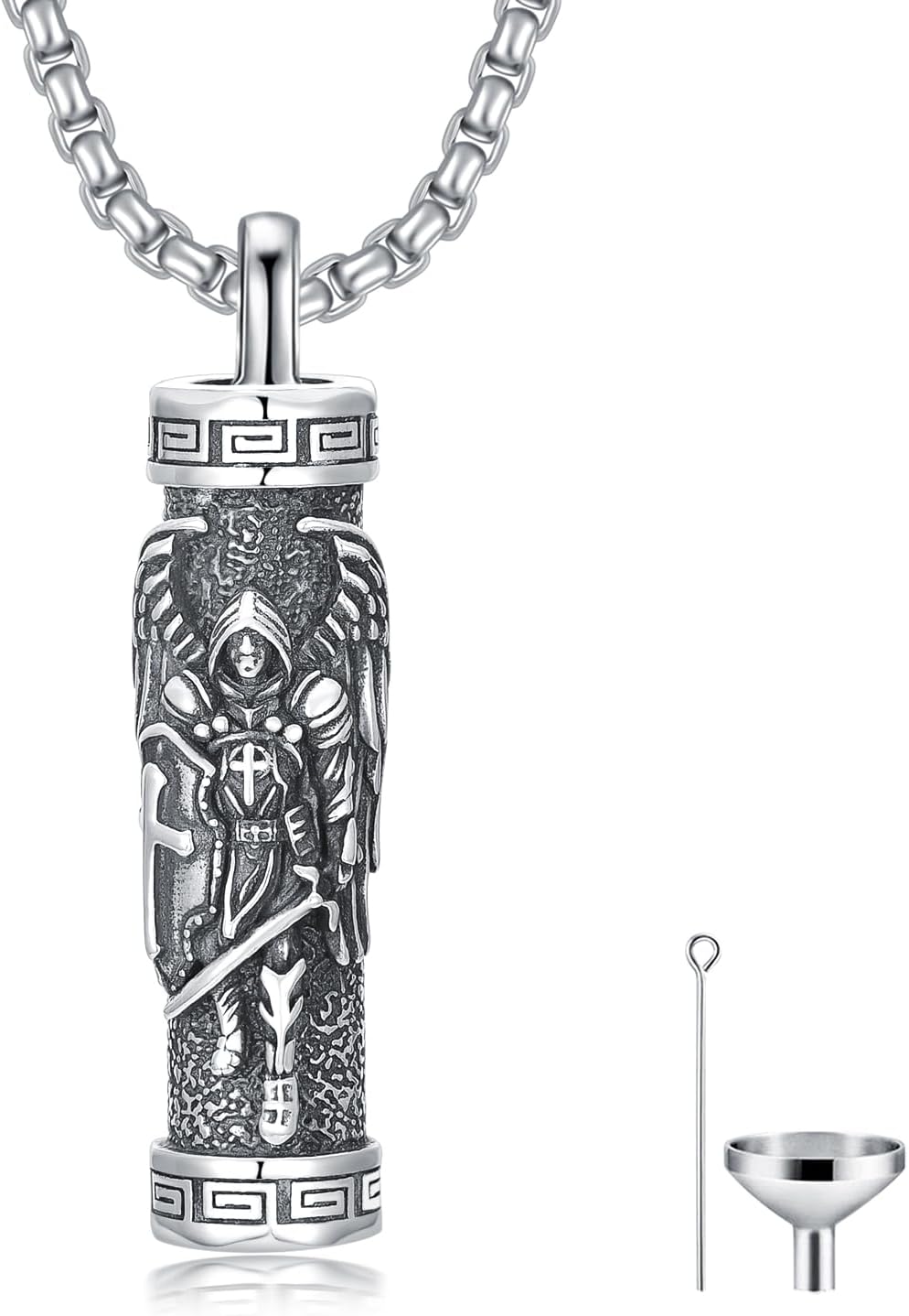 WINNICACA Saint Urn Necklace for Men Women, 925 Silver Sterling Religion Urn Pendant Cremation Jewelry for Ashes Necklace Memorial Keepsake Jewelry Gifts for Men Father Son