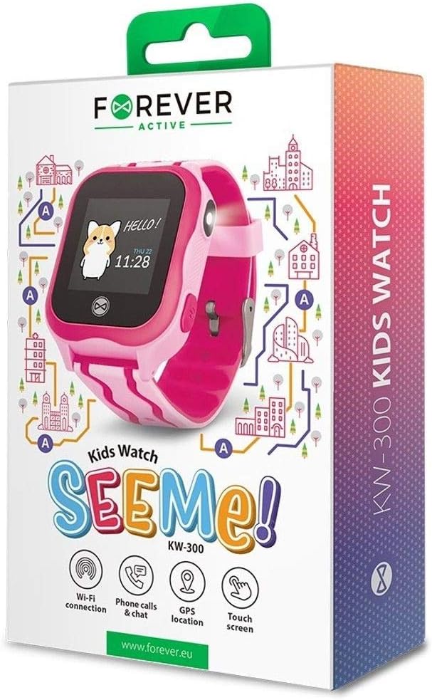 FOREVER KW-300 Smartwatch product box showing features.
