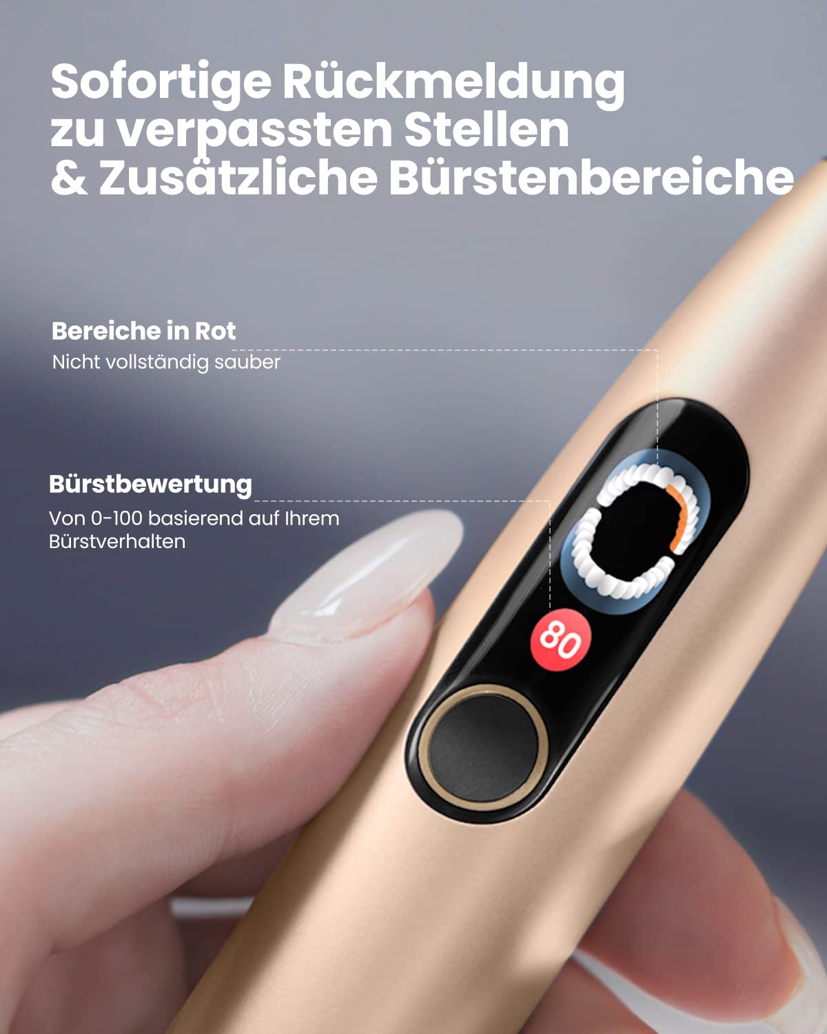 Oclean X Pro Digital Elektrische Zahnbürste mit 4 Bürstenköpfe & Reiseetui, Schallzahnbürste mit Farbdisplay, 30 Tage Akkulaufzeit, 3 Modi, 8-Bereiche-Verfolgung, mit Timer & APP, Golden
