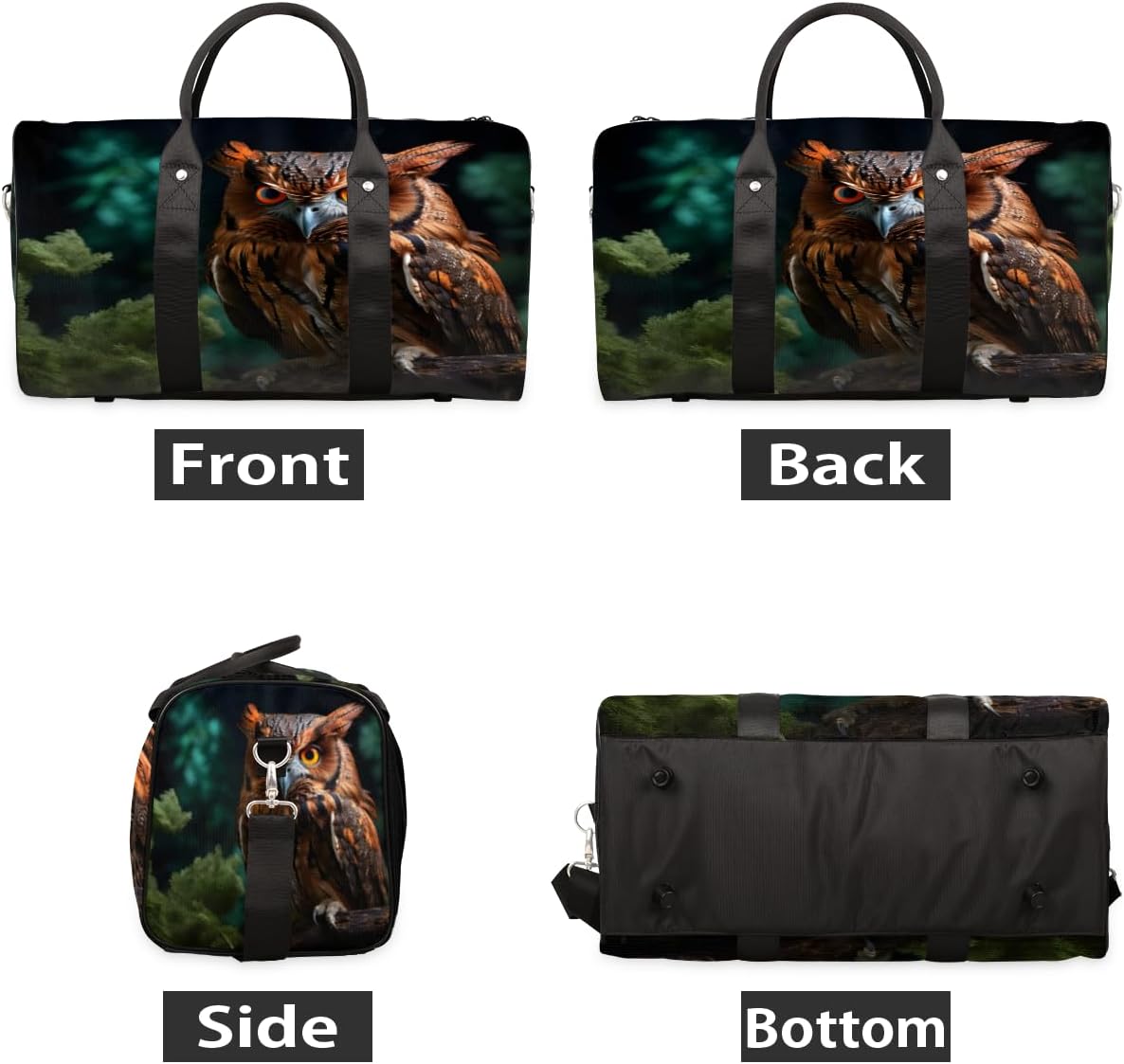 Night Branch Owl Travel Duffel Bag for Women Men Large Capacity Overnight Weekender Bags for Lightweight Waterproof Sport Gym Bag for Workout Yoga Swim