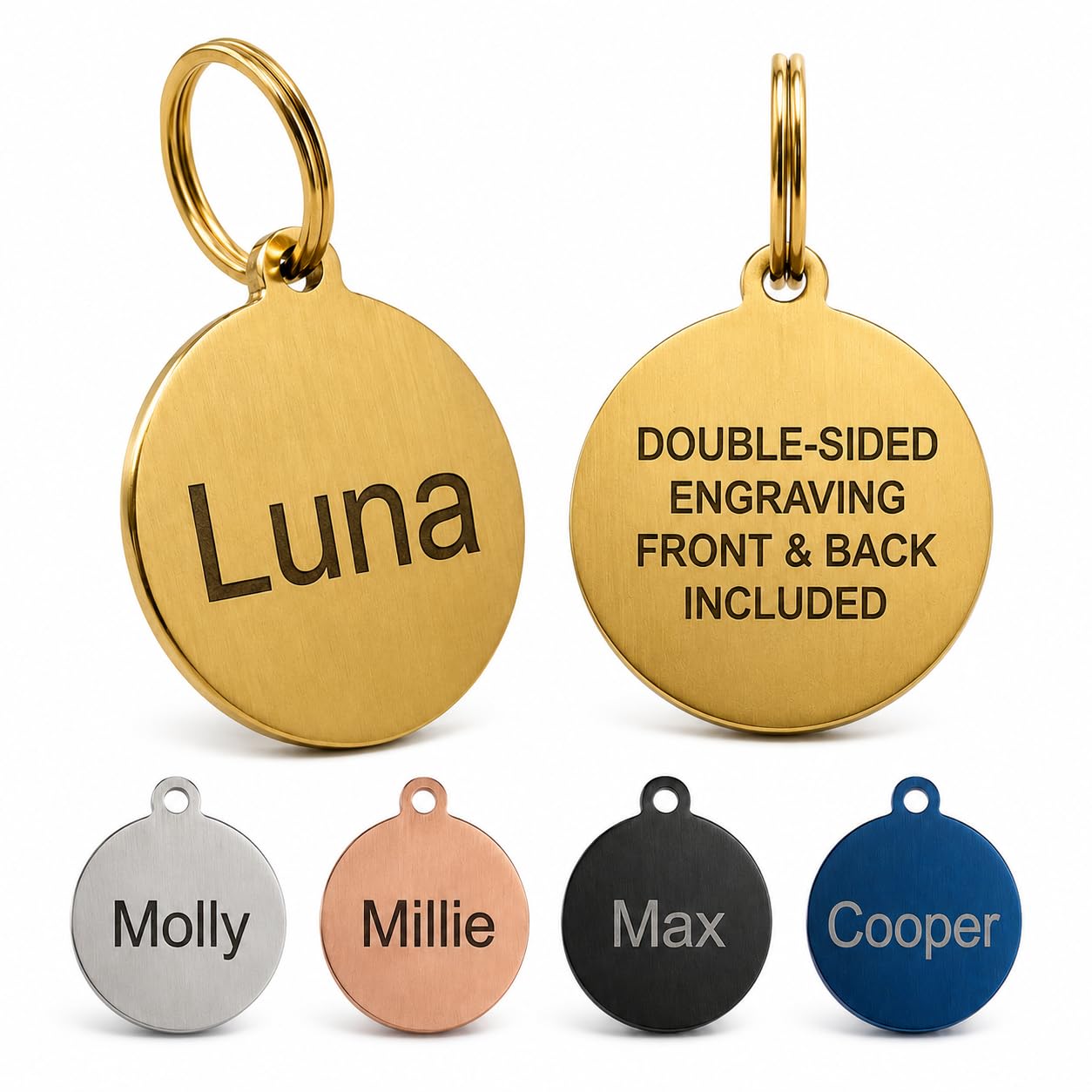 Personalised Laser Engraved Stainless Steel Dog and Cat ID Tags, Available in 5 Colours and 2 Sizes (Gold, Small (25mm)) โ image 1