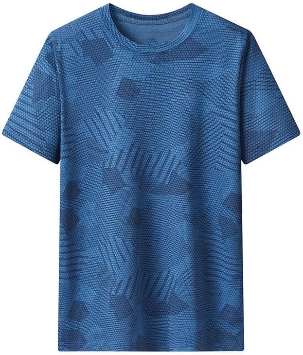 Men's Breathable Outdoor Sports Short Sleeves Wicking Loose-fit Half Tops Fashion Polyester Round Neck Vest Blue