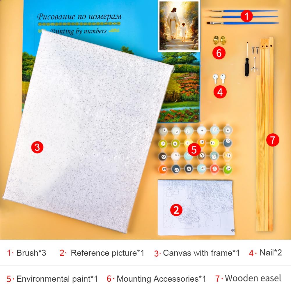 Adults' Paint-by-Number Kits DIY Jesus Paint by Numbers for Adults Christianity Adult Paint by Numbers Oil Painting Art Crafts for Wall Decoration Flameless Oil Painting Kits 16x20 Inch (Frame)