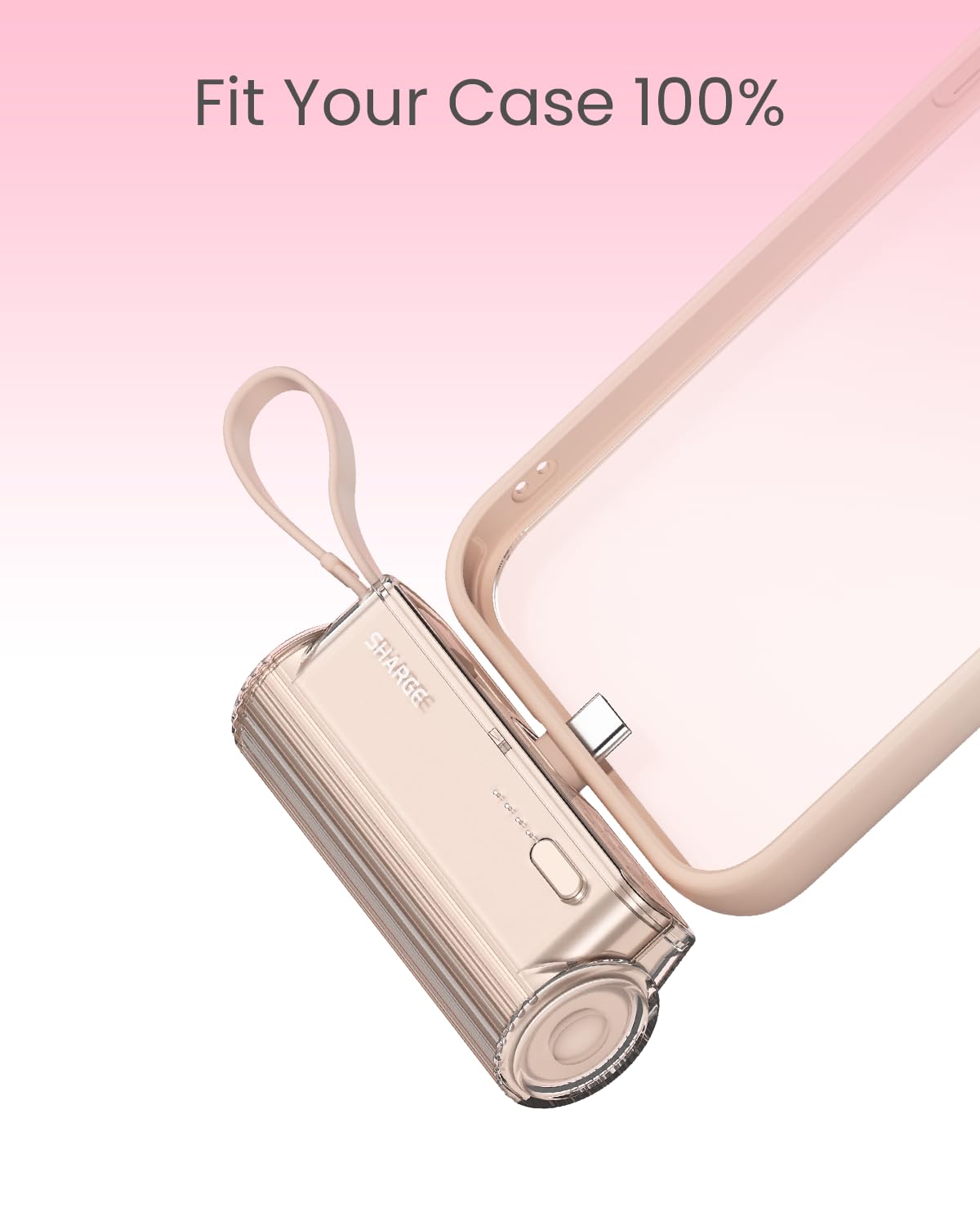 SHARGE Flow Mini cargador portátil, mini banco de energía de 5000 mAh con enchufes dobles y cable integrado, batería externa USB-C Lightning para iPhone 16, 15, 14, Galaxy S23, Note20