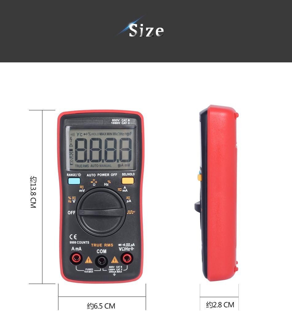 Dimensions of the BSIDE ZT109 Multimeter