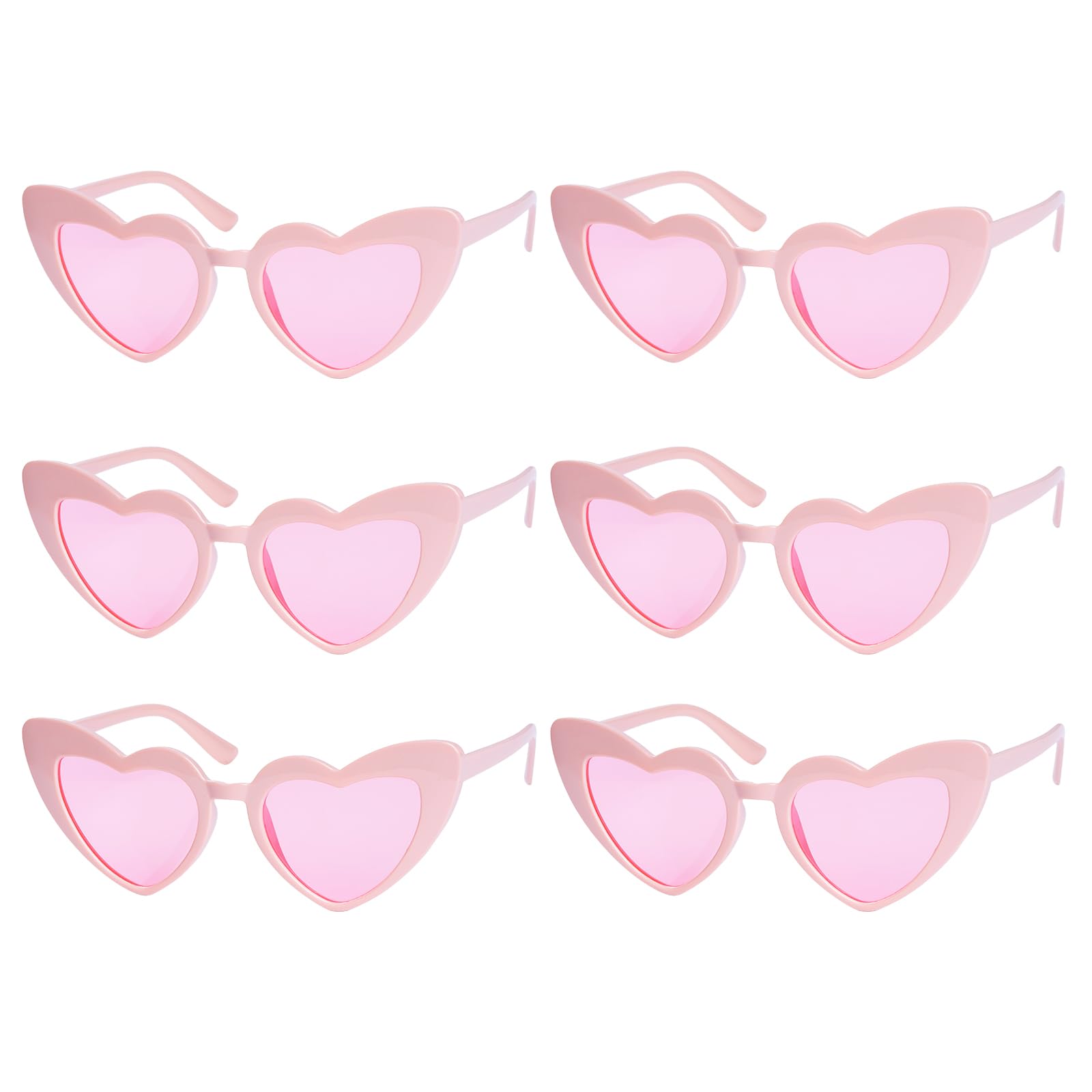 Jmkcoz 6 Pack Heart Sunglasses Neon Colors Cat Eye Love Shaped Sunglass Vintage Cute Sun Glasses for Halloween Cosplay Party