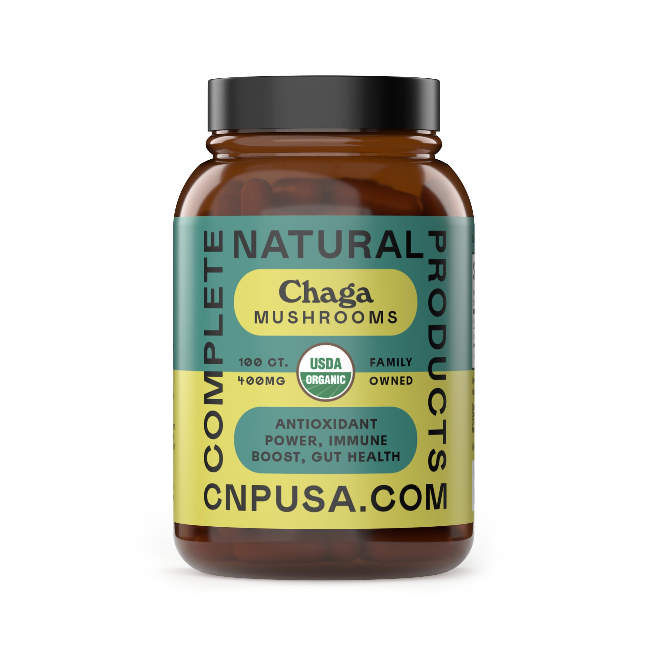 Complete Natural Products Organic Chaga Mushroom Capsules - 100ct, Organic Antioxidant Power, Immune Boost, Gut Support, Non-GMO, Gluten Free, Vegan
