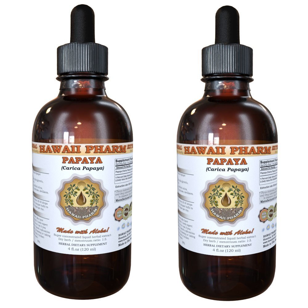 Papaya (Carica Papaya) Liquid Extract, Tincture, Herbal Supplement, Hawaii Pharm, Made in USA, 2x4 fl.oz
