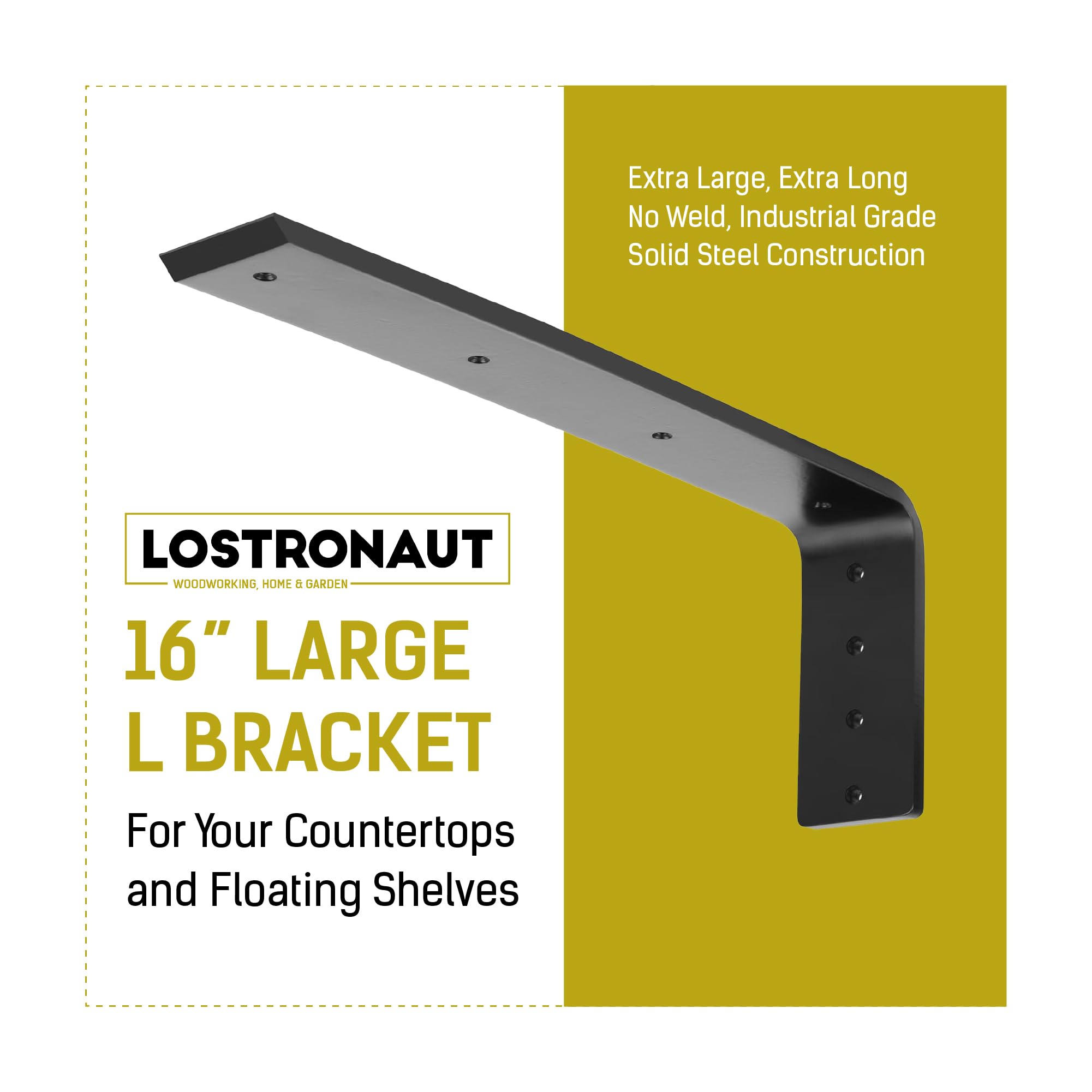 Heavy Duty Large Countertop Shelf L Bracket 16 Inch Solid Steel Metal - Support Corner Brackets Include Hardware for Easy Installation - Image 3
