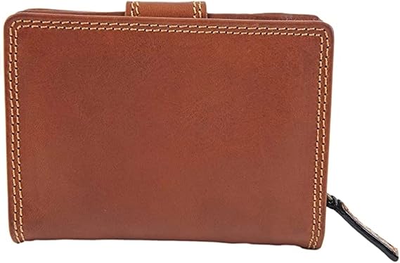 Gianni Conti Italian Veg-Tan Leather RFID Women's Purse – Small Leather Wallet with Coin Section, Note Slot, 4 Credit Card Slots, 2 Slip Pockets – Fully Lined (Tan)