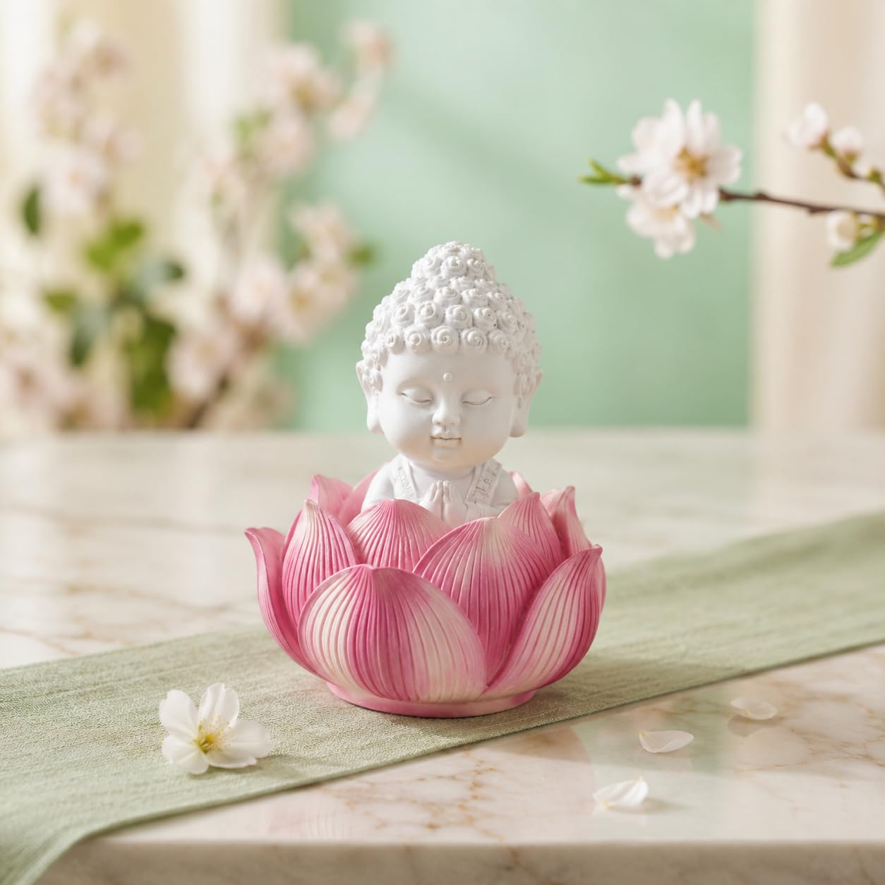 eCraftIndia Pink Lotus Baby Buddha Statue Showpiece for Home Décor | Living Room, Bedroom, Office & Car Dashboard-image-49