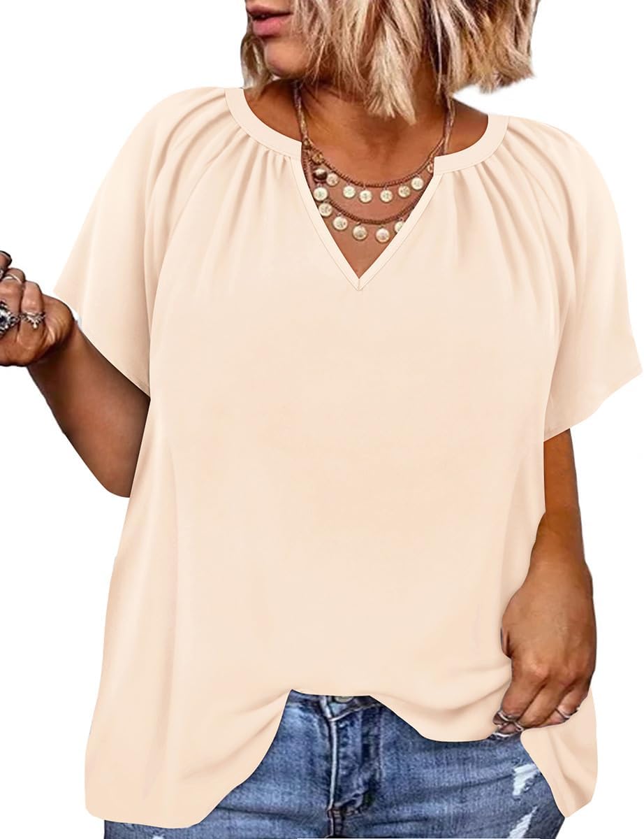 RITERA Plus Size Blouse for Women V Neck Short Sleeve Tops Pullover Business Shirts Oversize Tunic 12W-28W Xl-5Xl