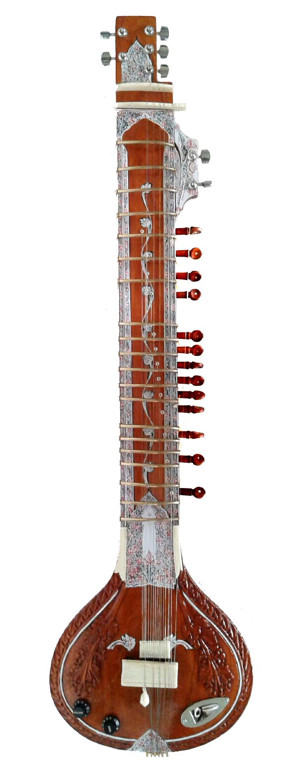 SITAR PROFESSIONALE SINISTRO ACUSTICO ELETTRICO SINISTRO + CORDE + MIZRABS