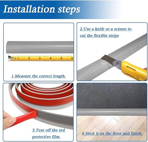 Miniatura 68 de Tira de transición de suelo autoadhesiva para alfombras y pisos, tira de borde de PVC para transición de umbral adecuada para umbral de altura Marrón