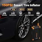1000A 12V Jump Starter with Air Compressor, 150 PSI Tire Inflator | 0.8kg body for 6L gas/3L diesel engines with auto shut-off, LCD display, LED emergency light, USB power bank and storage case