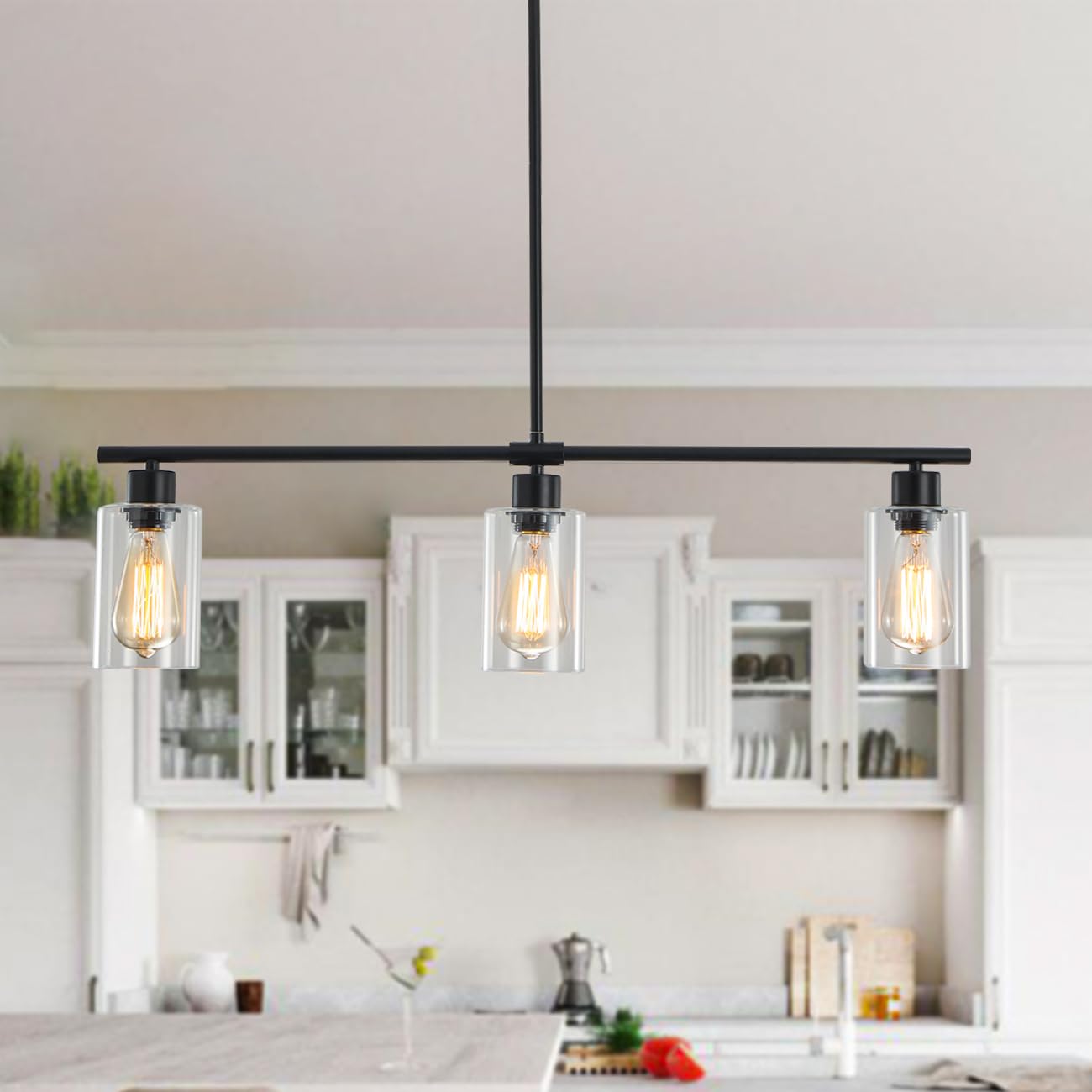 Lámparas Colgantes De Vidrio De 3 Luces, Lámparas De Techo De Araña Negras para Sala De Estar, Lámpara Colgante De Techo Industrial para Comedor, Dormitorio, Pasillo