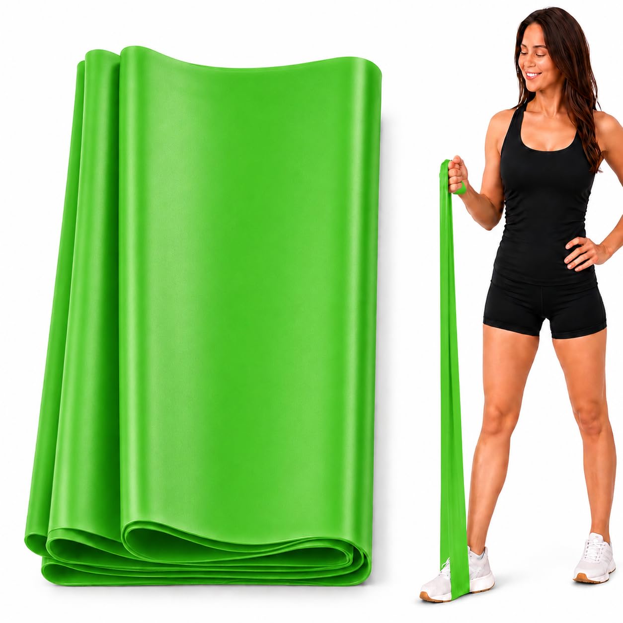 Physioworx Resistance Band Women And Men Flat Exercise Band 1.2m Green Light Level, Single Physio Bands Strip For Pilates Bands Workouts, Yoga, Stretching And Home Fitness