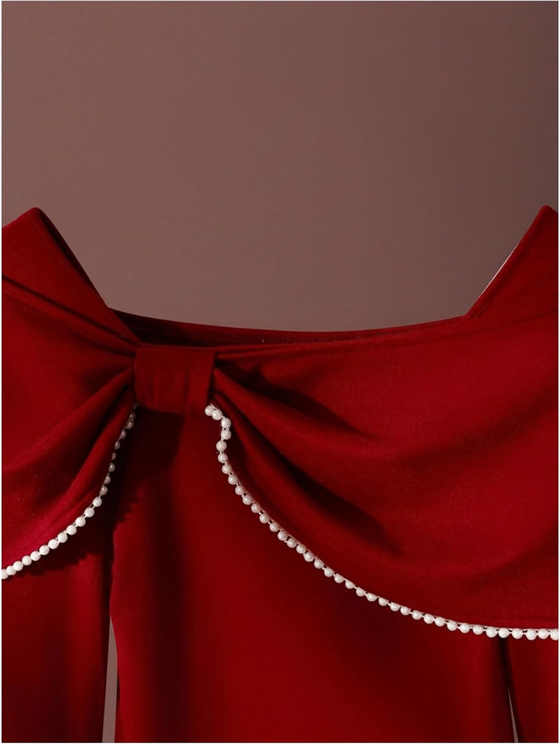 Verdusa Women's Bowknot Fitted T Shirts Long Sleeve Foldover Dressy Tops Elegant Outfits - Image 3