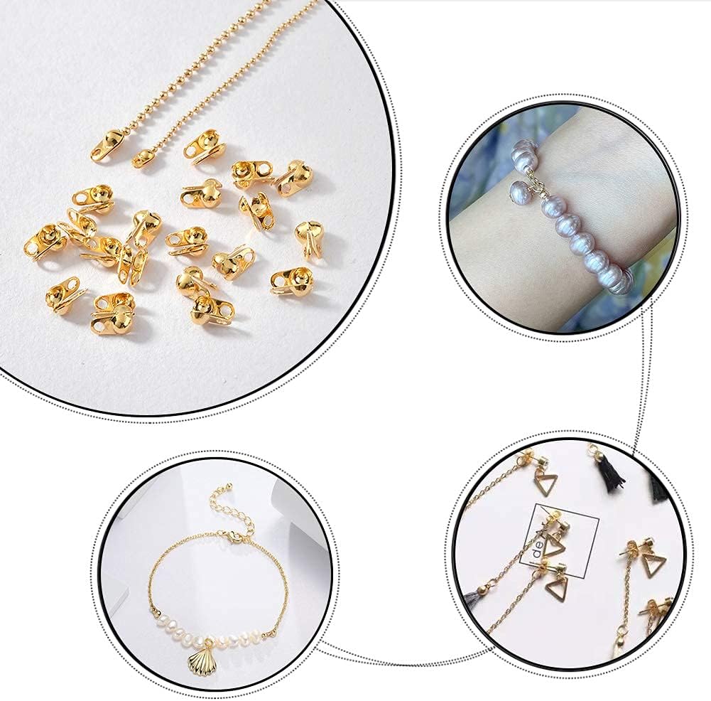 UNICRAFTALE about 300pcs 2 Colors Bead Tips Stainless Steel Calotte Ends Open Clamshell Knot Covers Golden & Stainless Steel Color 1mm Small Hole End Caps for Knots & Crimp Findings Crafts 4x2mm - Image 3