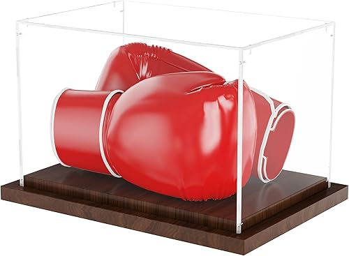 Vitrina de guantes de boxeo con base de madera, caja de acrílico transparente para guantes de boxeo, guantes de béisbol, coleccionables deportivos,