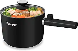 Topwit Panela elétrica quente, panela de ramen de 1,5 L, frigideira antiaderente portátil, panela elétrica para macarrão, bife, sem BPA, fogão elétrico com controle duplo de energia, superaquecimento