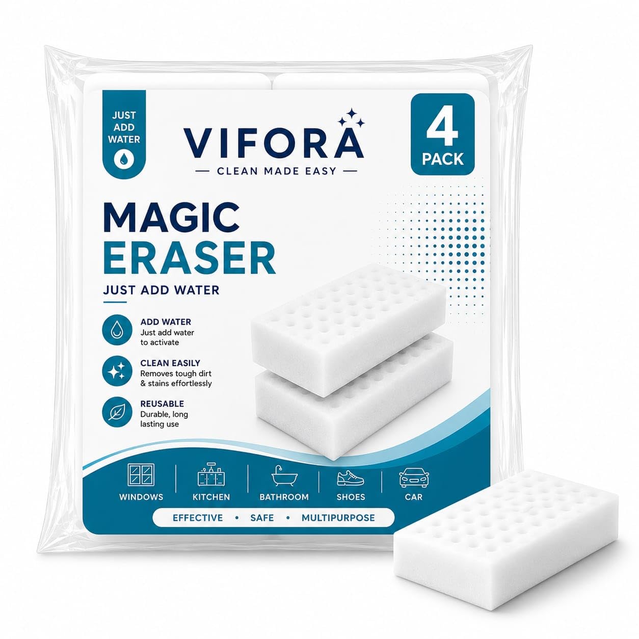 Magic Eraser Cleaning Sponge Pack of 4 | Premium Melamine Foam Sponge | Multi Surface Stain Remover | Just Add Water | Reusable Cleaning Sponge for Kitchen, Bathroom, Walls, Tiles, Glass & Shoes-picture-19