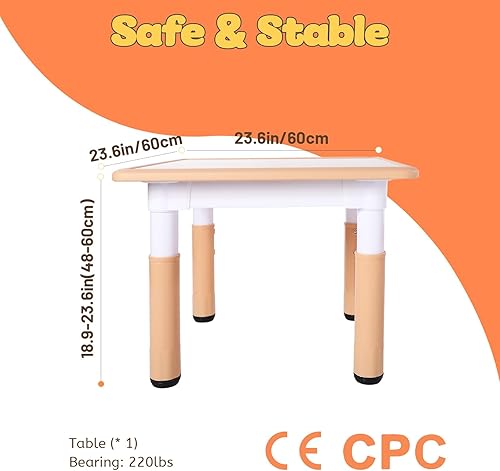 Miniatura 2 de FUNLIO Mesa ajustable para niños, altura de 3 niveles para edades de 3 a 8 años, fácil de limpiar, para artes y manualidades, mesa para