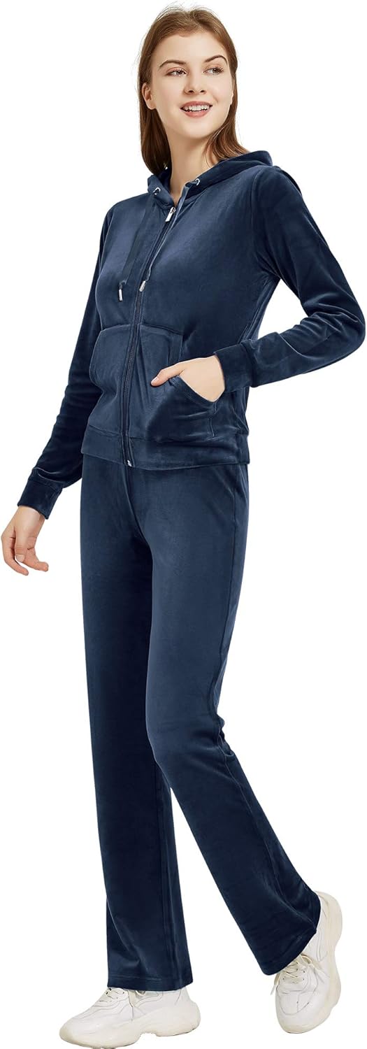 Woolicity Womens Sweatsuits Set Velour Tracksuit 2 Piece Outfits Set Zip Up Hoodies and Pants Sportswear Jogging Set - Image 3