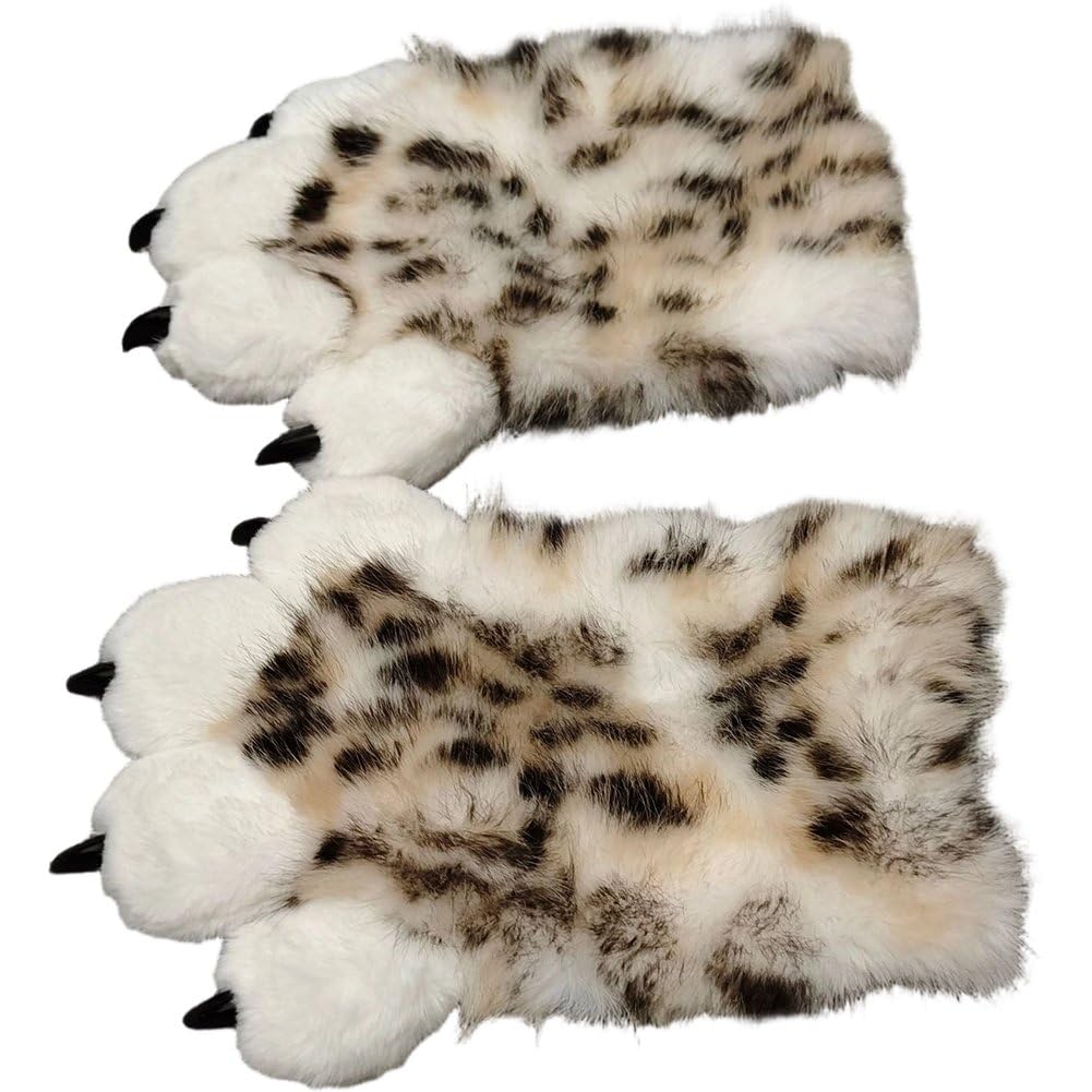 Sslvya Leopard Print Animal Paw Gloves Furry Claws Mittens for Halloween Costumes and Shows Cosplay Accessories