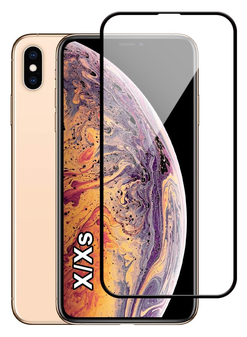Screen Protector For Apple iPhone X/XS 5.8 Inch 9H Hardness Tempered Glass Film, Bubble Free Easy Installation, Full Coverage, Anti Scratch And Touch Sensitive