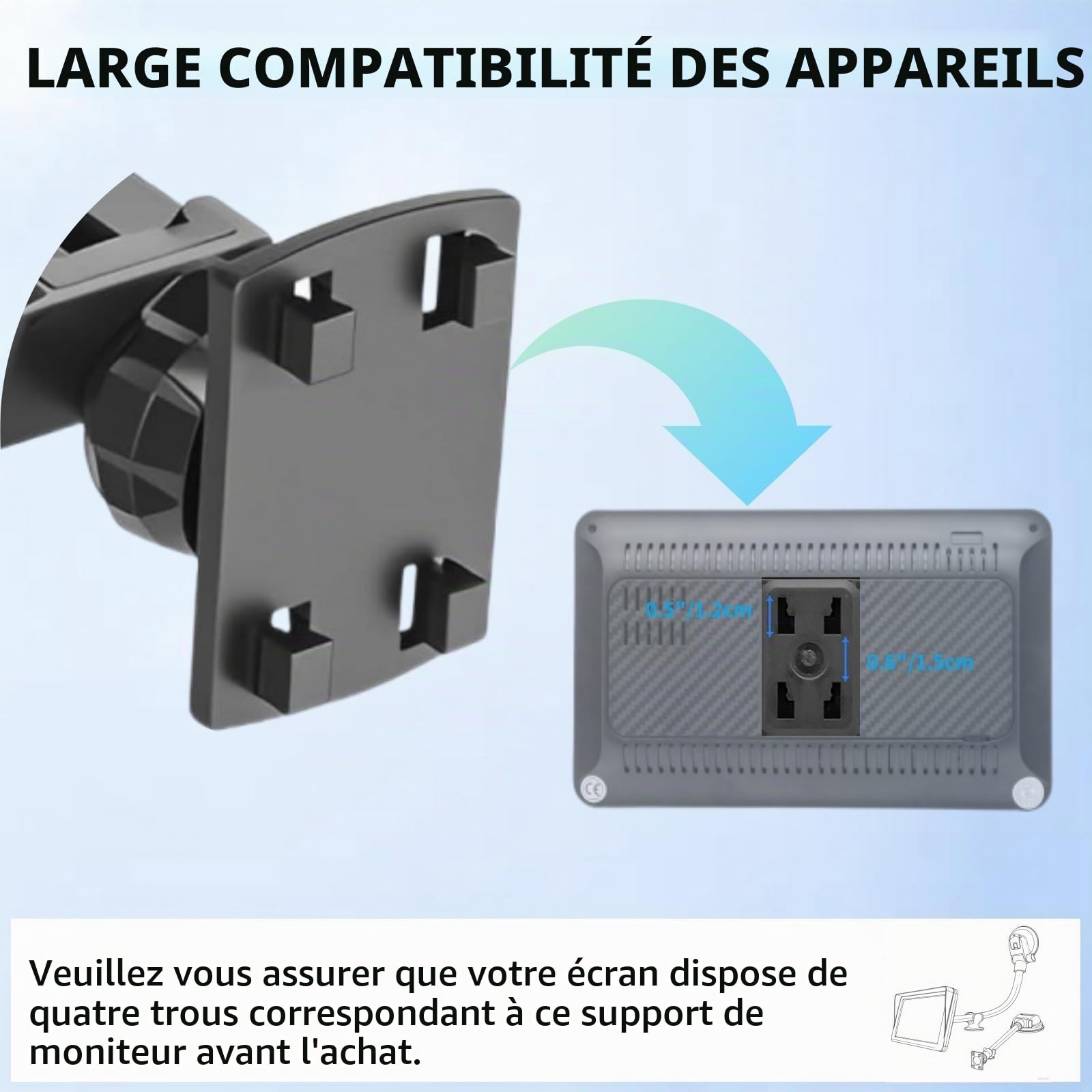 Support à Ventouse pour Écran Carplay avec 11,8" Bras Long de Bras en Alliage d'aluminium Réglable à 360°, Support Solide pour Pare Brise et Tableau de Bord avec 78mm Disque Adhésif Puissant