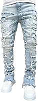 YEOU Men's Stacked Skinny Ripped Jeans Slim Fit Denim Pants Y2K Goth Harajuku Emo Streetwear