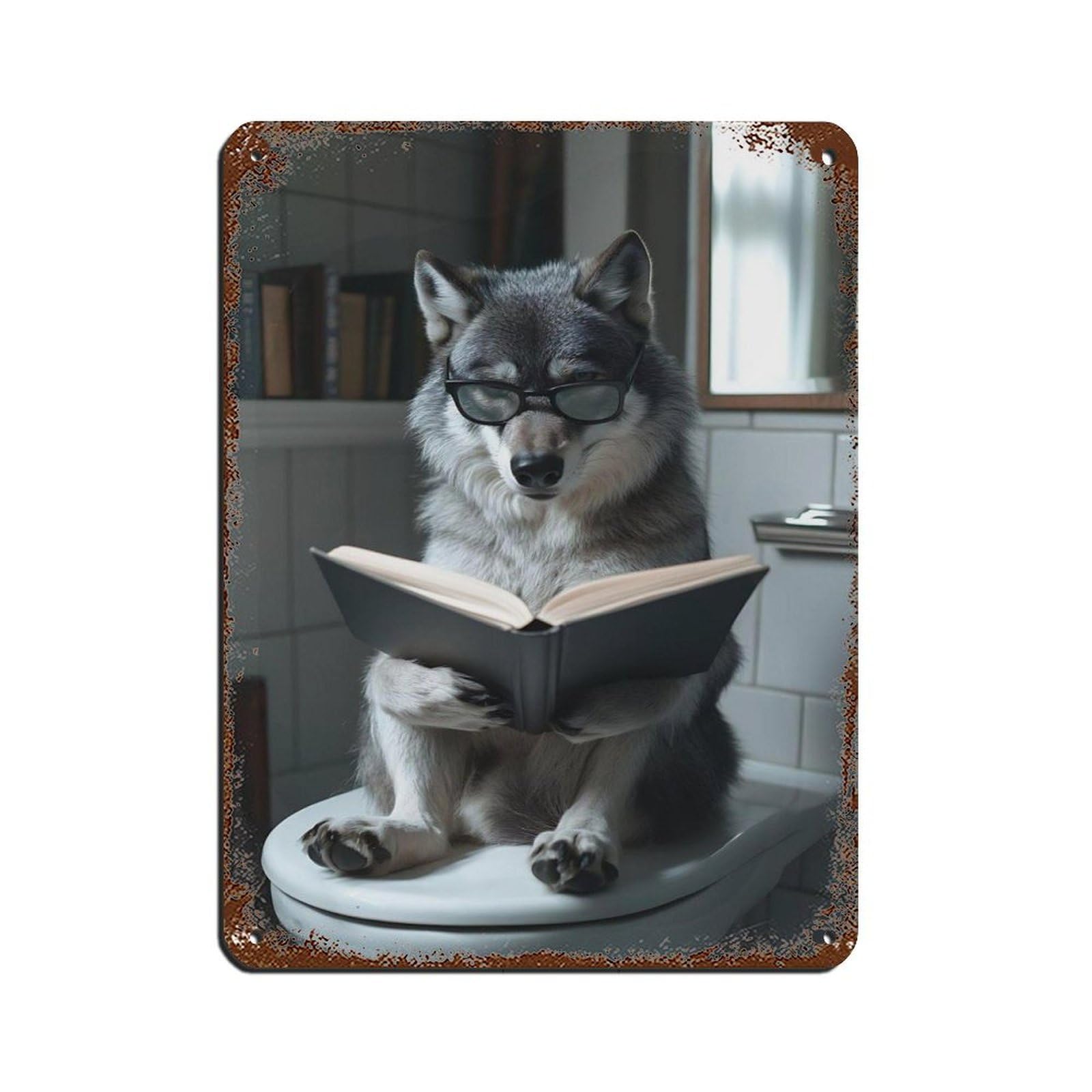 Wolf Reading Book, Funny Animal Art Retro Poster Metal Tin Sign Chic Art Retro Iron Painting Bar People Cave Cafe Family Garage Poster Wall Decoration 12x16inch(30x40cm)