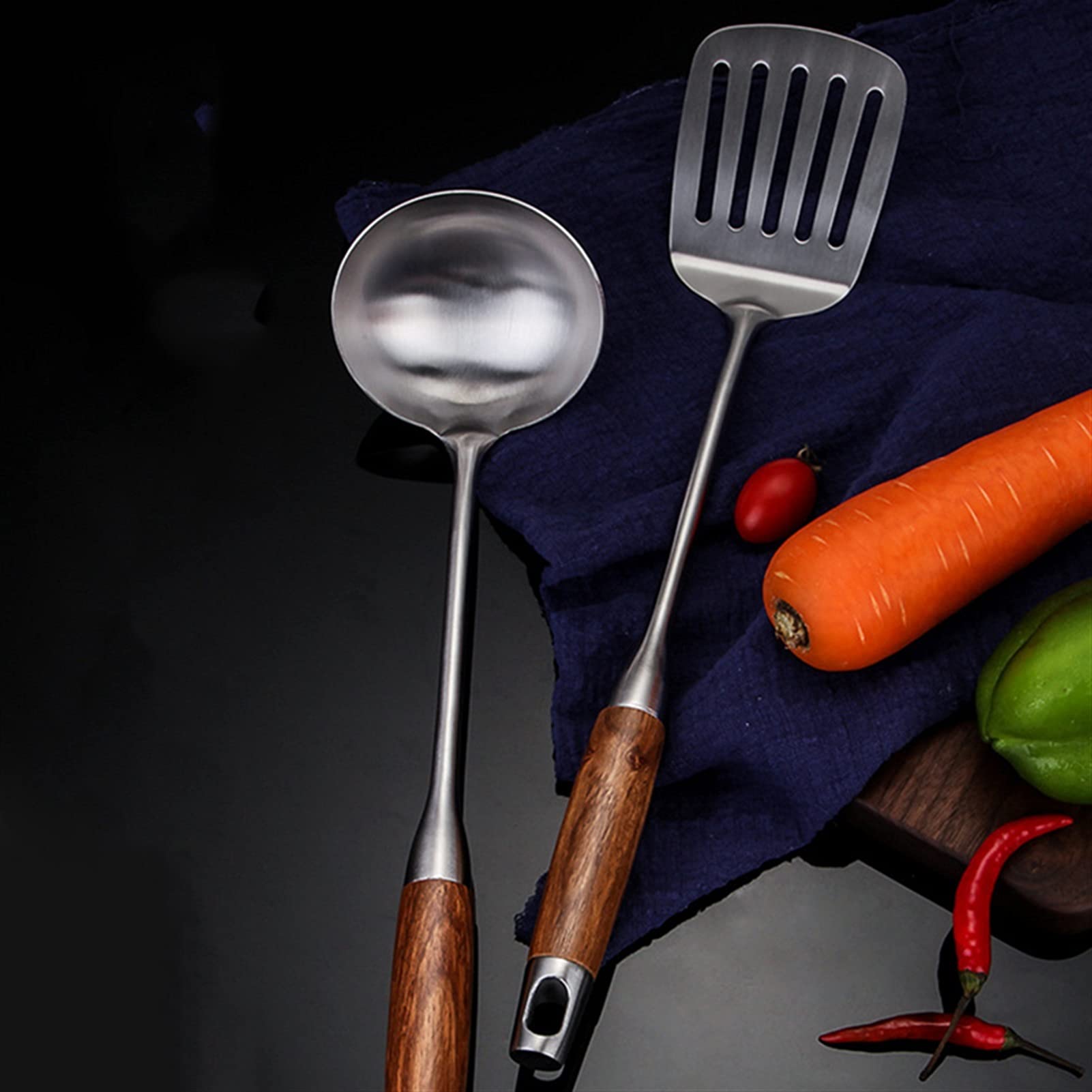 Ustensil de cuisine de cuisine sertie d'outils de cuisine avec support de cuisine en acier inoxydable (Color : Silver wood)