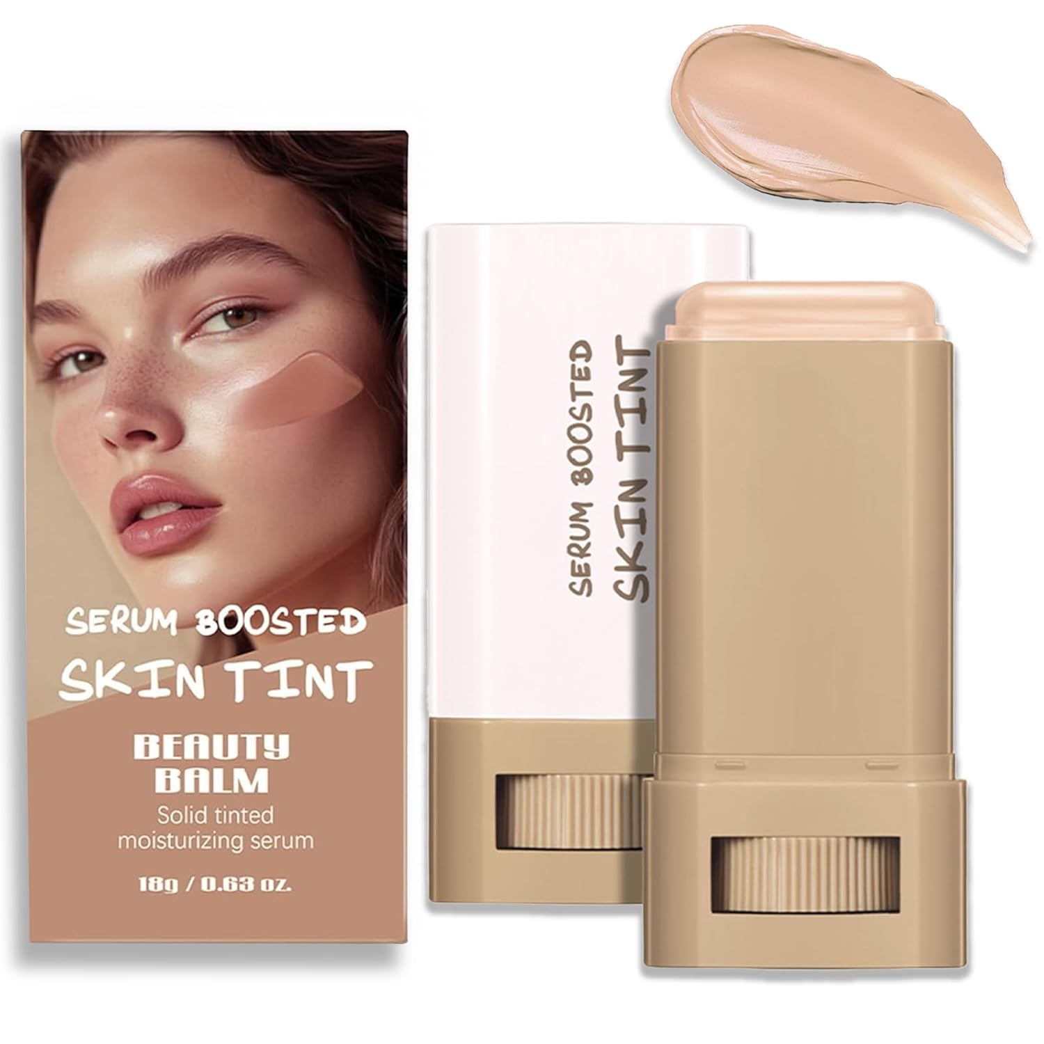 Foundation Stick Beauty Balm Serum Boosted Skin Tint, Serum Boosted Skin Tint Balm, Solid Tinted Moisturizing SerumContour Stick Foundation FaceStick, Longwear ContourStick, Natural Finish (#4)