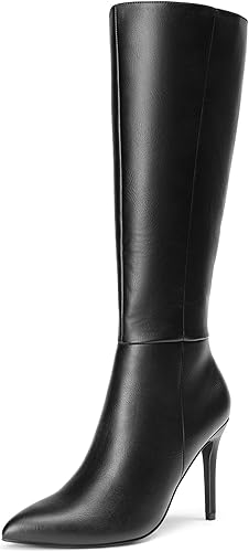 DREAM PAIRS Botas altas hasta la rodilla para mujer, botas de tacón alto con punta puntiaguda, zapatos de vestir clásicos y modernos